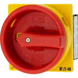 Eaton 203483 Hauptschalter, T0, 20 A, Einbau, 1 Baueinheit(en), 2-polig, NOT-AUS-Funktion, mit rotem Drehgriff und gelbem Sperrkranz T0-1-102/E/SVB