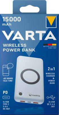 Wireless Powerbank Varta, Kabelloses Laden & Laden mit Kabel, Ladestandsanzeige, Li-Polymer-Batterie, B 100 x T 31 x H 195 mm, weiß