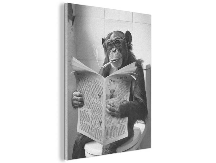 MuchoWow Akustikbild - Affe - WC - Zeitung - Schwarz-Weiß - Humor - 70x100, Hellgrau, Kunststoff, Rechteckig, 70x100x0.9 cm, Wandverkleidung, Akustikpaneele