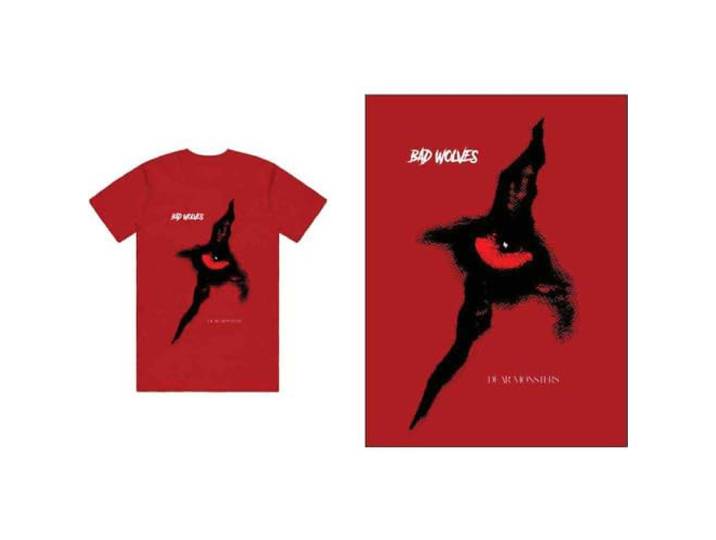 Bad Wolves T Shirt Dear Monsters Eye Band Logo nieuw Officieel Mannen Rood L