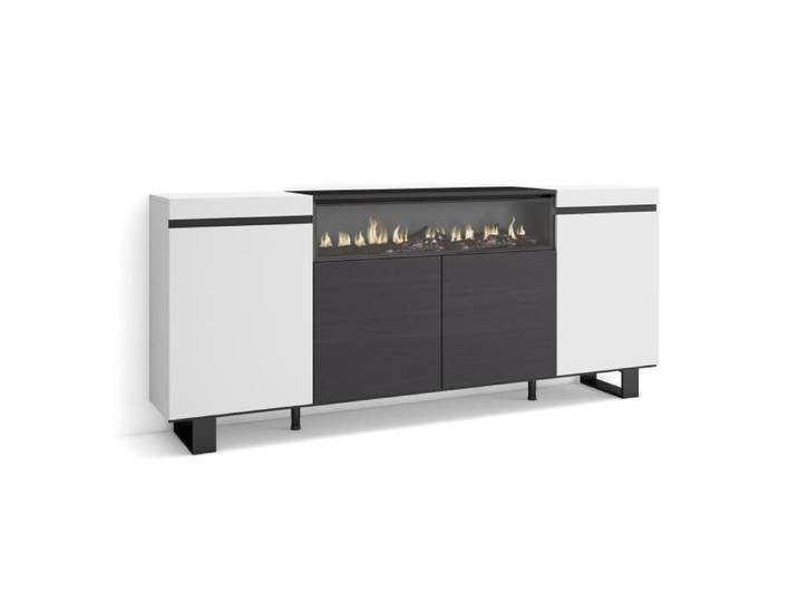 Buffet Bahut Enfilade Meuble de Séjour 200x35x87cm Blanc et noir RF2299