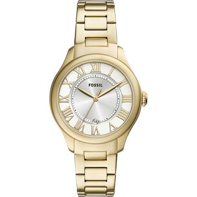 Quarzuhr FOSSIL "GILMORE", gold (gelbgoldfarben, silberfarben), Armbanduhren, Damen, gelbgoldfarben, Quarzuhr, Armbanduhr, Damenuhr, Edelstahlarmband, analog, Tag