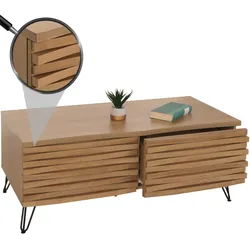 Couchtisch MCW-M49, Wohnzimmertisch Tisch, 3D-Design 2 Schubladen MDF Metall 46x110x55cm ~ natur