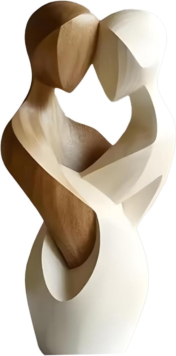 Houten Paar Sculptuur - Abstract Handgesneden Beeld voor Interieur Decoratie - Hoogte: 21 cm - Natuurlijk Hout