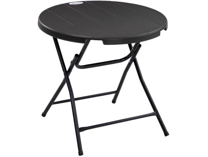 Modfu Gartentisch aus Stahl Ø80x73 cm Dunkelgrau klappbar mit HDPE-Tischplatte in Holzoptik, Metall, 80x73x80 cm, Gartenmöbel, Gartentische, Gartentische