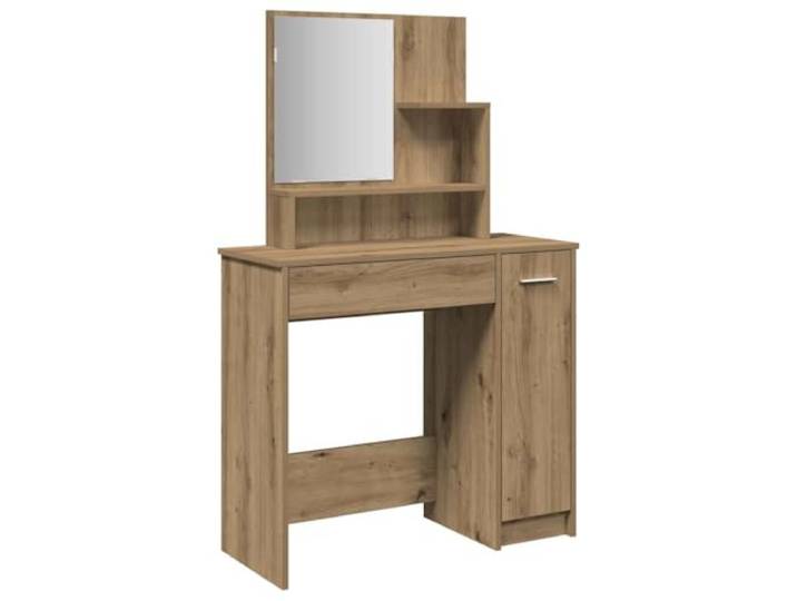 HNSMFPRE Schminktisch mit Spiegel aus Eiche, handgefertigt, 86,5 x 35 x 136 Schminktisch, Schublade, Fächer, offene Regale, Tür, Technikholz, Schlafzimmer