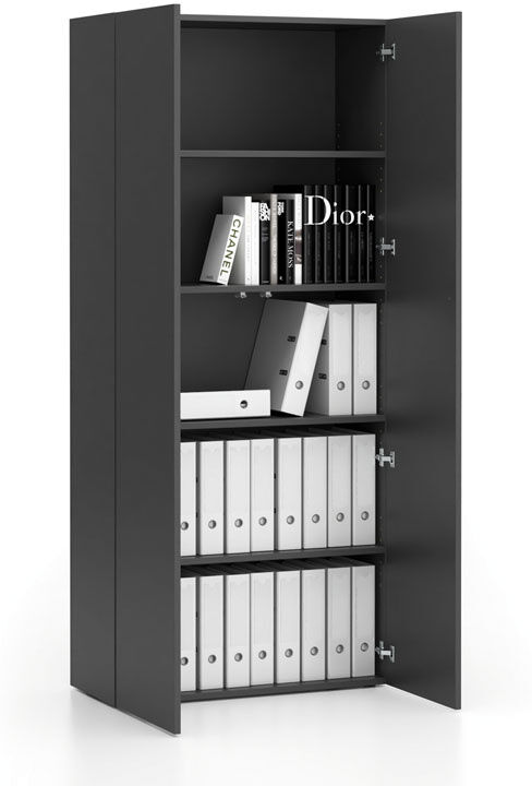 PLAN Büro-Hochschrank 2-türig SEGMENT, 4 Einlegeböden, 840 x 370 x 1880 mm, graphit