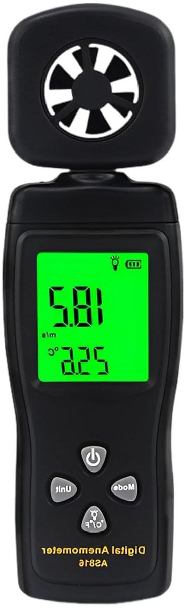 Digitale Anemometer Windsnelheidsmeter met Metalen Schoepen - Zwart