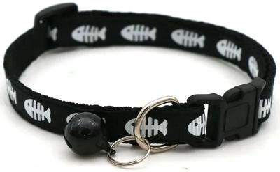 Uplifted Finds Adjustable Cartoon Fish Bone Cat Collar With Bell black 3 Pcs