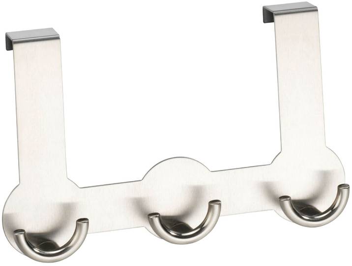 Türhaken WENKO Modell Rondo , silber (silberfarben), B:4,5cm H:14cm L:22,5cm, Edelstahl, Haken, Türhaken, Türgarderobe, Hakenleiste mit 3 Haken, für einen Türfalz von 2 cm