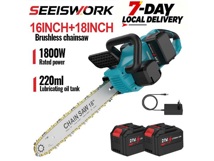 Tronçonneuse électrique sans fil SEEISWORK 20000 tr/min, 16 et 18 pouces, outil électrique de menuiserie, outil de jardin portatif, pour batterie Makita