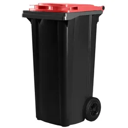 Hardwex schwarze Mülltonne 120 l mit rotem Deckel