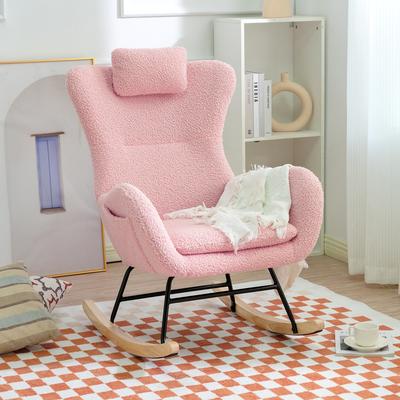TOSWIN Pink Teddy Upholstered Rocker Glider with Adjustable Headrest