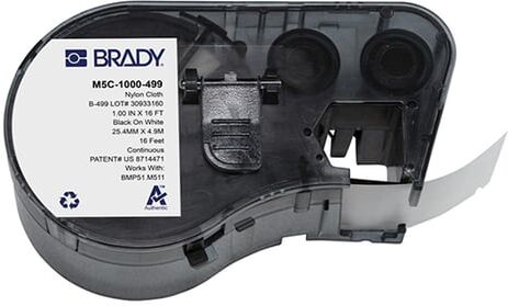 Brady M5C-1000-499 etiquetas de tecido de nylon preto sobre branco 25,4 mm x 4,88 m