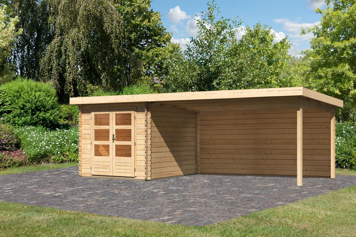 KARIBUHOLZT BH Bastrup 4 natur 220x280x222 mit AD 4m breit, 28mm Rückwand 16905635