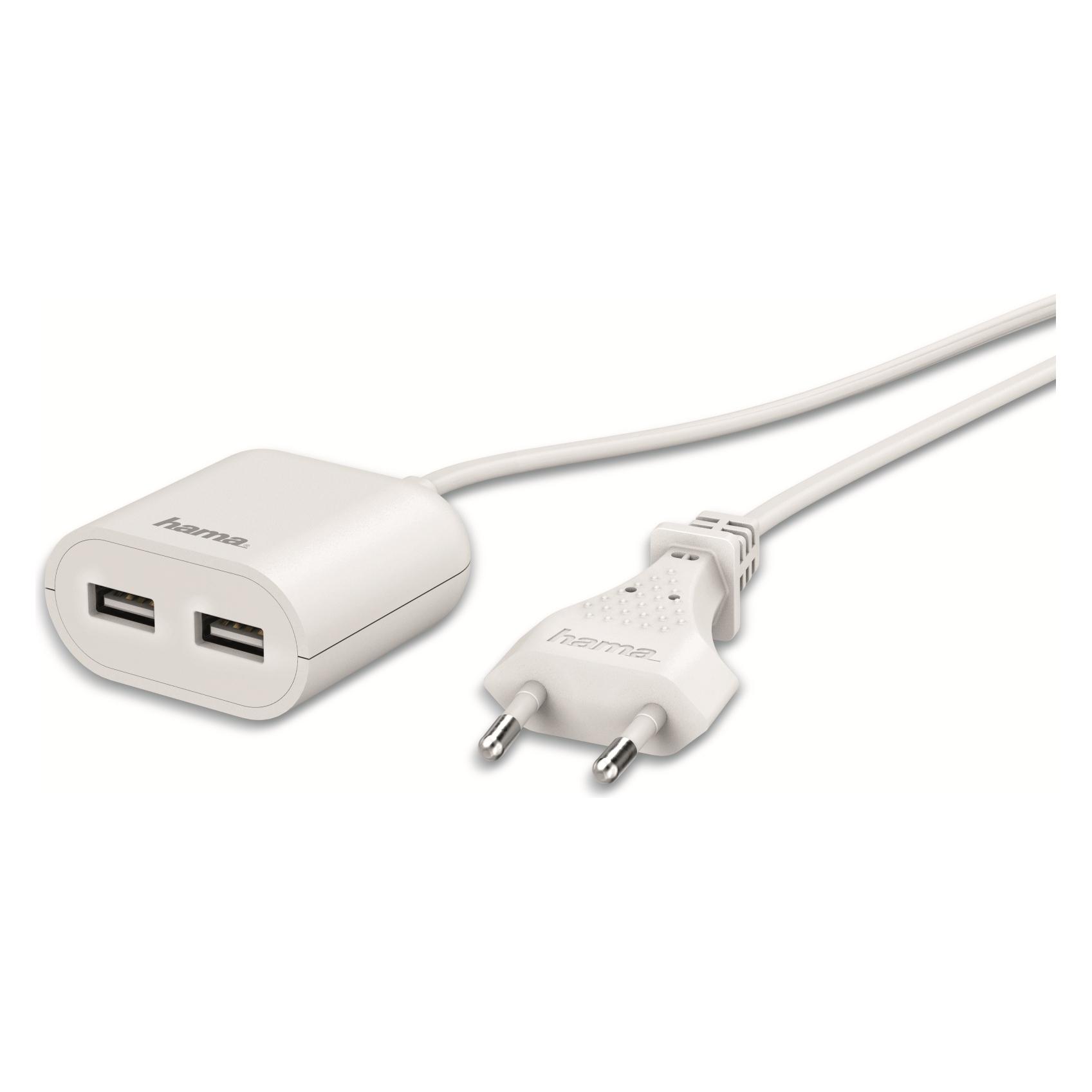 Hama USB-Netzteil mit 1,9 m langem Kabel, 2,4 A, 2x USB-A, Weiss (12 W, 2 Ports) (00223203)
