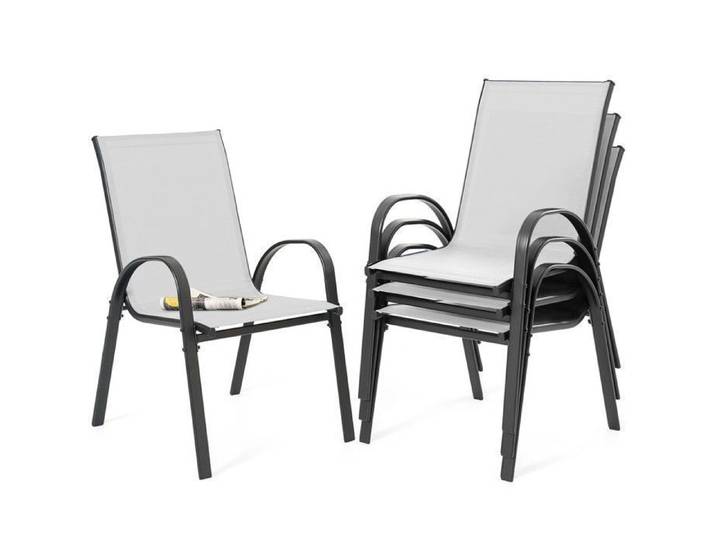 Avestar Lot de 4 chaises empilables Textilène – Résistantes aux intempéries – Terrasse balcon piscine – Gris