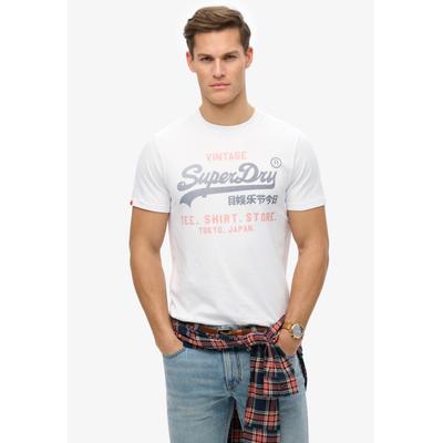 Rundhalsshirt SUPERDRY "VL HERITAGE RELAXED TEE", Herren, Gr. M, weiß (optic), Single Jersey, Obermaterial: 100% Baumwolle, meliert, relaxed fit normal, Rundhals, Shirts Rundhalsshirt, Relaxed Fit, aus Baumwolle und Single Jersey, Kurzarm, pflegeleicht