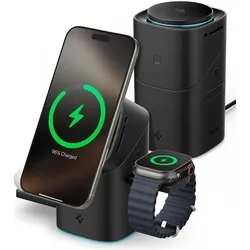 Spigen Ładowarka indukcyjna Essential EF223MS 3w1 Qi2 obrotowa MagSafe czarny (15 W), Wireless Charger, Schwarz