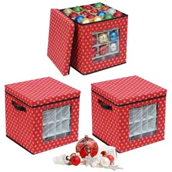 Relaxdays Weihnachtskugel Aufbewahrungsbox 3er Set Weiß,Rot,Schwarz