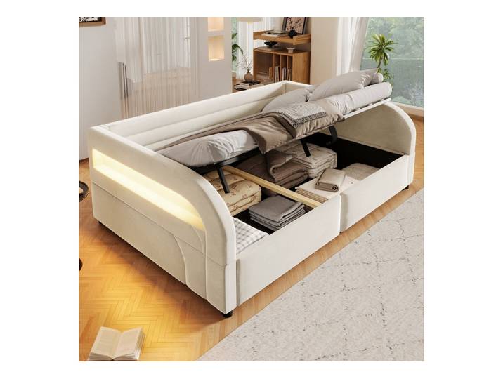 Odikalo Schlafsofa Schlafcouch 90x200 140x200 mit LED, mit Bettkasten oder Ausziehbett