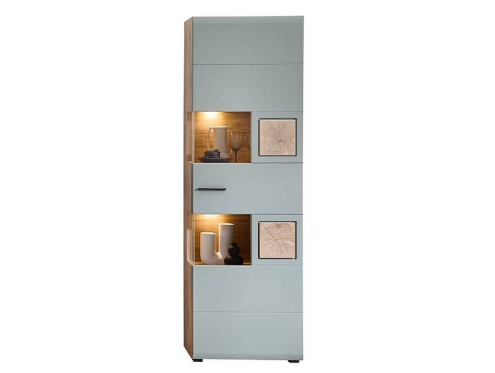 Lomadox Vitrine FARO-36-REED in Eiche mit Schilfgrün, inkl. Beleuchtung