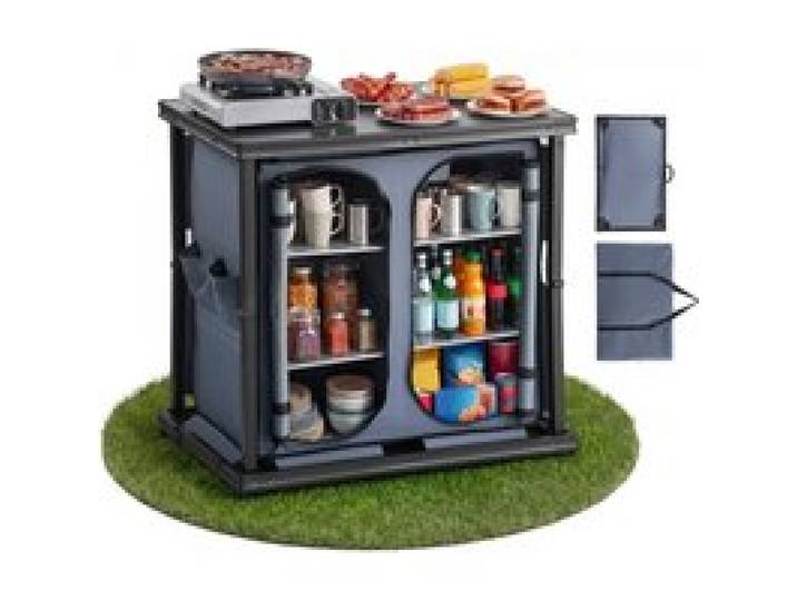VEVOR Klappbare Campingküche, Tragbarer Campingschrank mit 6 Ablagefächern, Außentasche & MDF-Tischplatte bis 30 kg Tragkraft, Küchenstation für Picknick, Grillen, Partys, Camping & Wohnmobilreisen