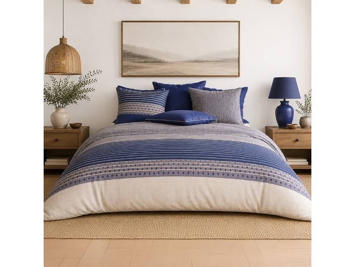 Parure de lit en percale de coton rayures horizontales 240x220 cm