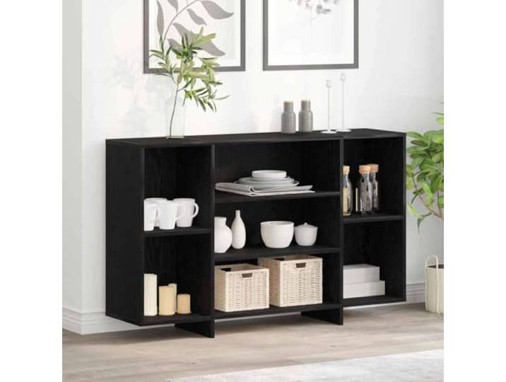 RJPLMFV Anrichte Eiche Schwarz 120 x 30 x 75 cm Holz Aufbewahrungsmöbel für Wohnzimmer, integrierte Regale, schlichtes Design, einfache Reinigung