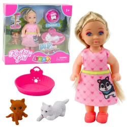 Mini-Puppenset mit Hunde- und Kätzchenbett und Futternapf