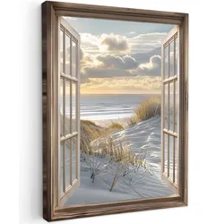 LEINWANDBILD Ausblick - Strand - Dünen - Meer - Natur Wandbild Wohnzimmer 60x80 cm