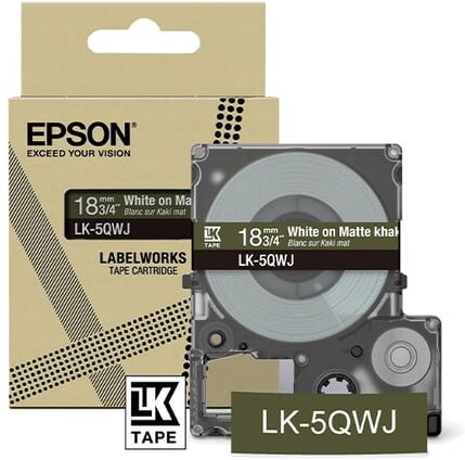Epson LK-5QWJ cinta mate blanca sobre caqui 18mm