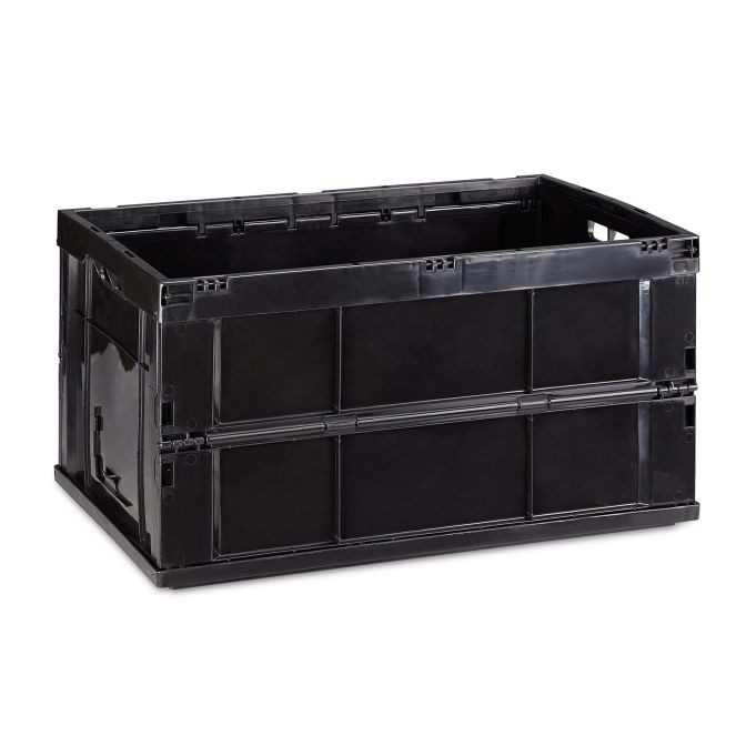 Relaxdays 5-delige set professionele opvouwbare transportboxen, zwart, 60 liter per stuk