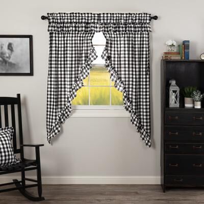 VHC Brands Annie Buffalo Check Ruffled Short Prairie Panel Set - Prairie Panel 63x36 - Prairie Panel 63x36