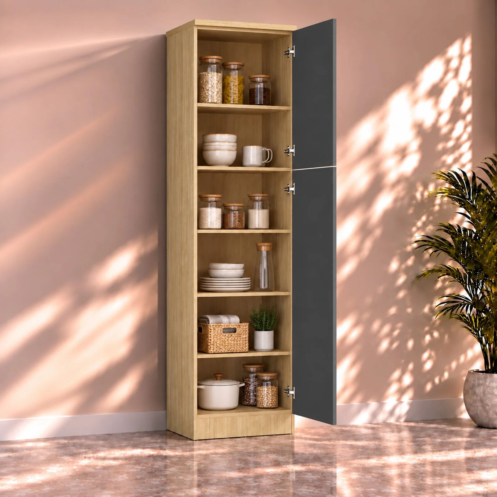 garneroarredamenti Dispensa cucina 60x215h cm 2 ante antracite rovere Dresda