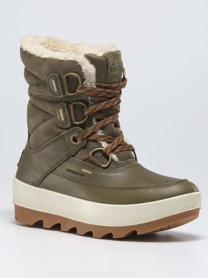 Kamik Leder-Winterstiefel "Celestem" in Khaki - 38,5