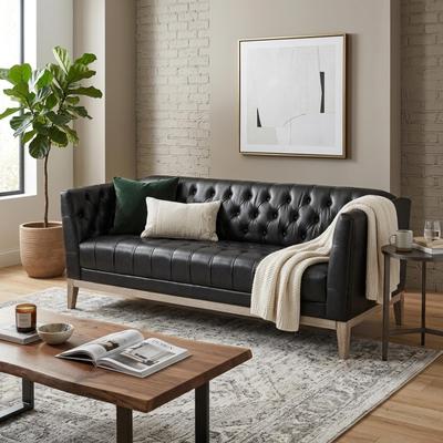 Loedds 79.1-Inch 3-Seat Faux Leather Chesterfield Sofa with Tufted Back & Deep Seats & Wood Legs