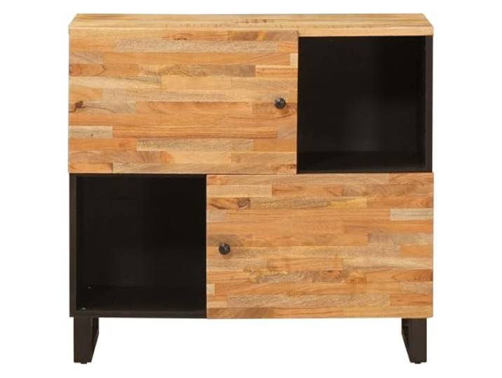 KTHLBRH Sideboard braun 80 x 33 x 75 cm Mangoholz massiv Schwarze Beine inklusive, solide Struktur, einzigartige Maserung, elegante Aufbewahrung für Wohnzimmer