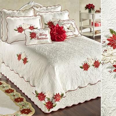 Touch of Class Poinsettia Matelasse Coverlet Set Light Cream, Queen, Light Cream