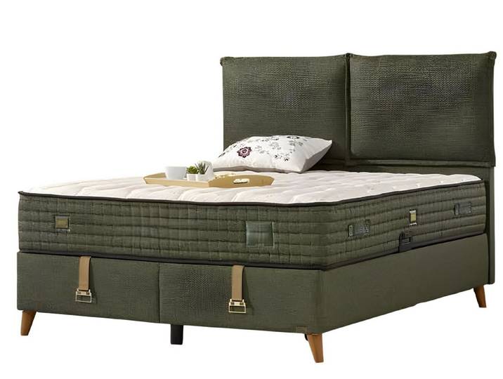 JVmoebel Boxspringbett Grünes Holz-Textil-Bett mit Matratze und elegantem Design (1-St)