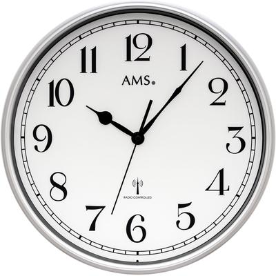 Funkwanduhr AMS, silber (silberfarben), Wanduhren, Ø 37cm, Quarzuhr, Wanduhr, Wohnzimmer, Esszimmer, Küche, Arbeitszimmer, Büro