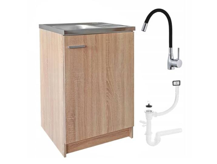 Stamar Spülenschrank Küchenschrank 60 cm Sonoma Spüle mit Armatur und Siphon Geschirrspüler Komplett Montagefertig
