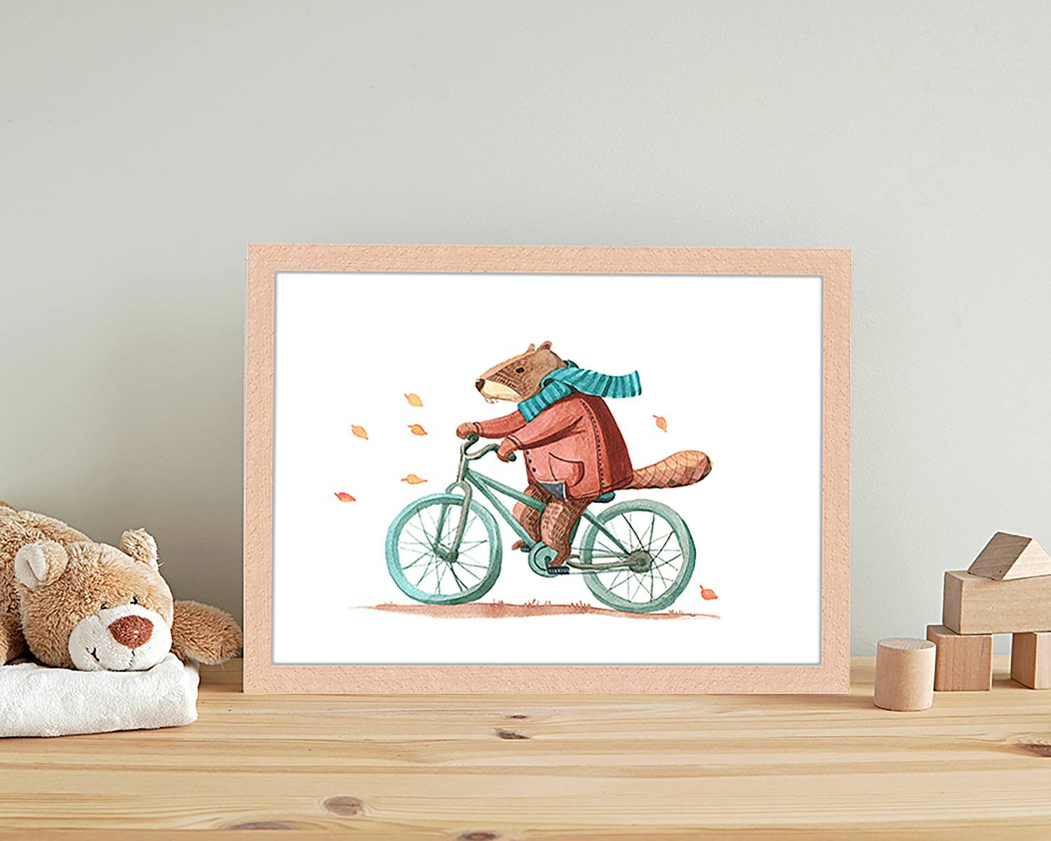 home24 Afbeelding Beaver In Coat, Meerdere Kleuren, 33 x 43 cm