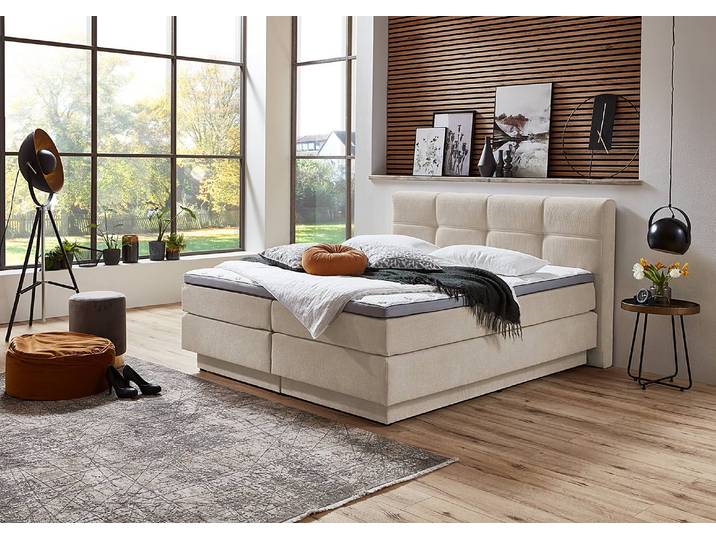 Boxspringbett Aeje 160 x 200cm Mischgewebe Beige/Beige