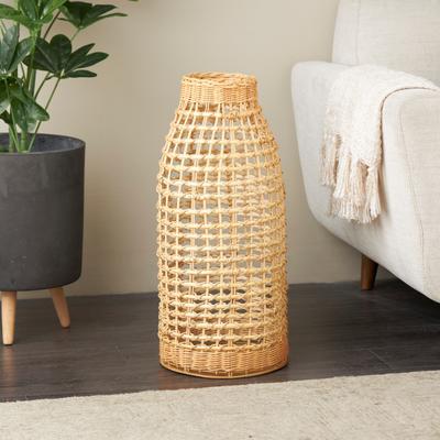 ARCILLA ELEMENTAL Brown Rattan Handmade Woven Vase with Open Framed Grid Design