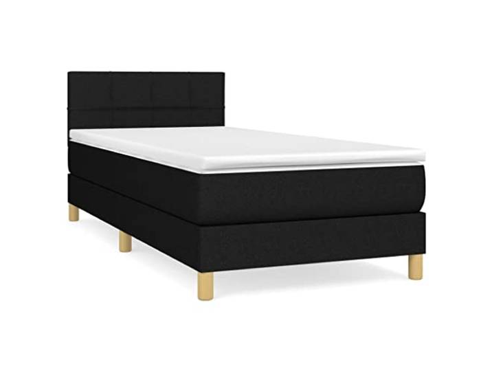 PUGYNBK Boxspringbett, 100 x 200 cm, schwarzer Stoff Verstellbares Kopfteil, Taschenfederkernmatratze, mittlere Festigkeit, atmungsaktiv
