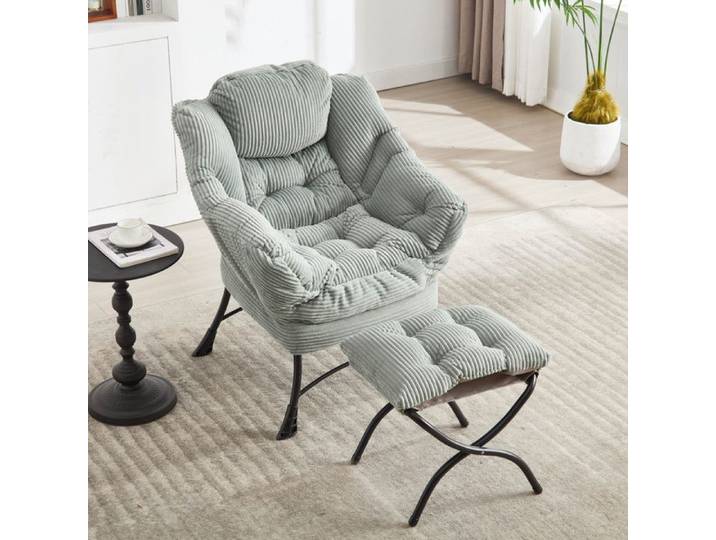 Fauteuil paresseux - TRUXEN8 - Vert clair - Avec ottoman - Accoudoirs - Poche latérale