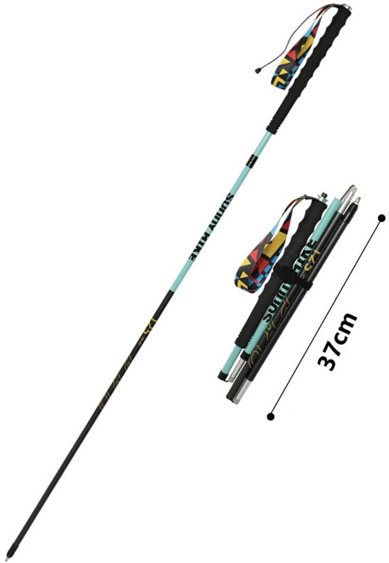 INF Bâtons de trekking en fibre de carbone 2 pcs 125cm – ultralégers, 4 sections pliables, pointes tungstène, poignées EVA,