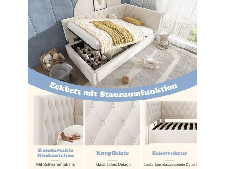 Lit rembourré lit banquette lit banquette 90x190cm Velours Canapé-lit équipé de espace hydraulique de rangement Beige