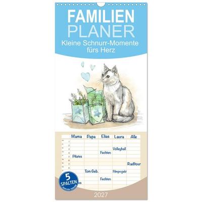 Familienplaner 2027 - Kleine Schnurr-Momente fürs Herz mit 5 Spalten (Wandkalender, 21 x 45 cm) CALVENDO